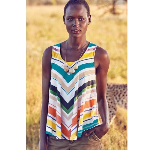 Anthropologie Deletta Multi-color Striped Swing Tank S Cutout Back - Picture 3 of 10